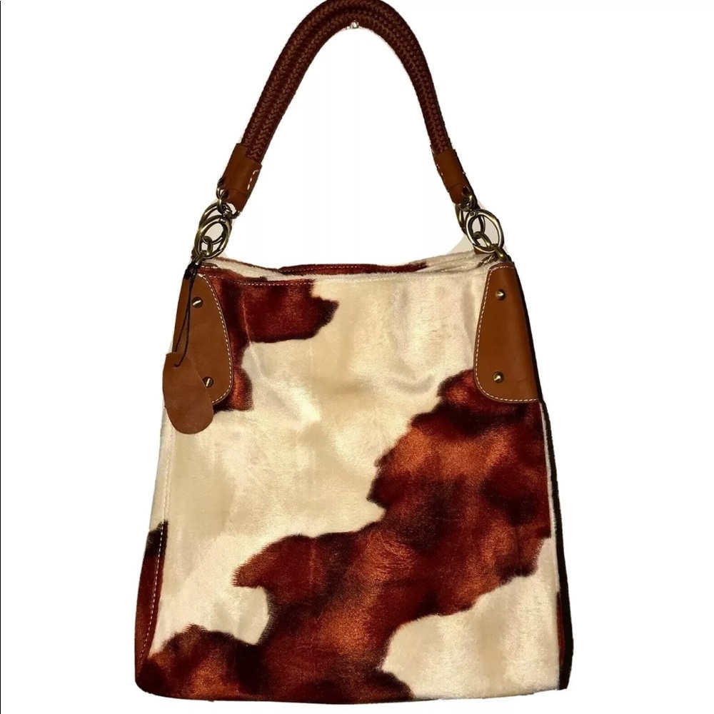 Faux leather & suede cow print bag